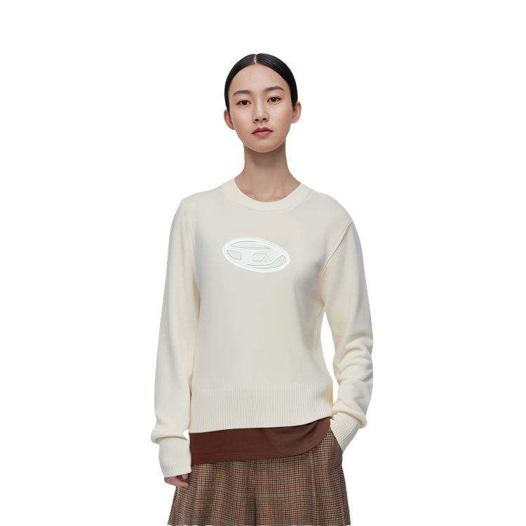 Purchase (W) DIESEL FW23 OVAL-D Logo Cutout Crewneck Sweater Wanita Putih. A067120KCAE-5KM