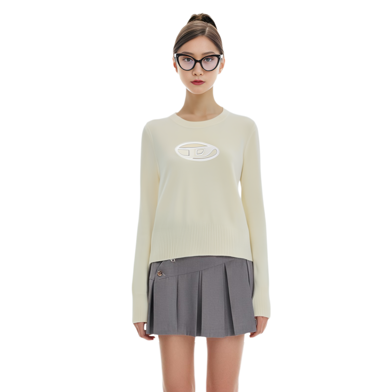 Cheap (W) DIESEL FW23 OVAL-D Logo Cutout Crewneck Sweater Wanita Putih. A067120KCAE-5KM