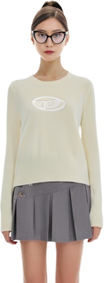 (W) DIESEL FW23 OVAL-D Logo Cutout Crewneck Sweater Wanita Putih. A067120KCAE-5KM Cheap (W) DIESEL FW23 OVAL-D Logo Cutout Crewneck Sweater Wanita Putih. A067120KCAE-5KM