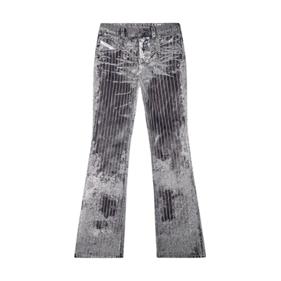 (Women) DIESEL FW24 3D Print Slim Silk Flared Casual Pants - Black. A139830LIBA-9XXA