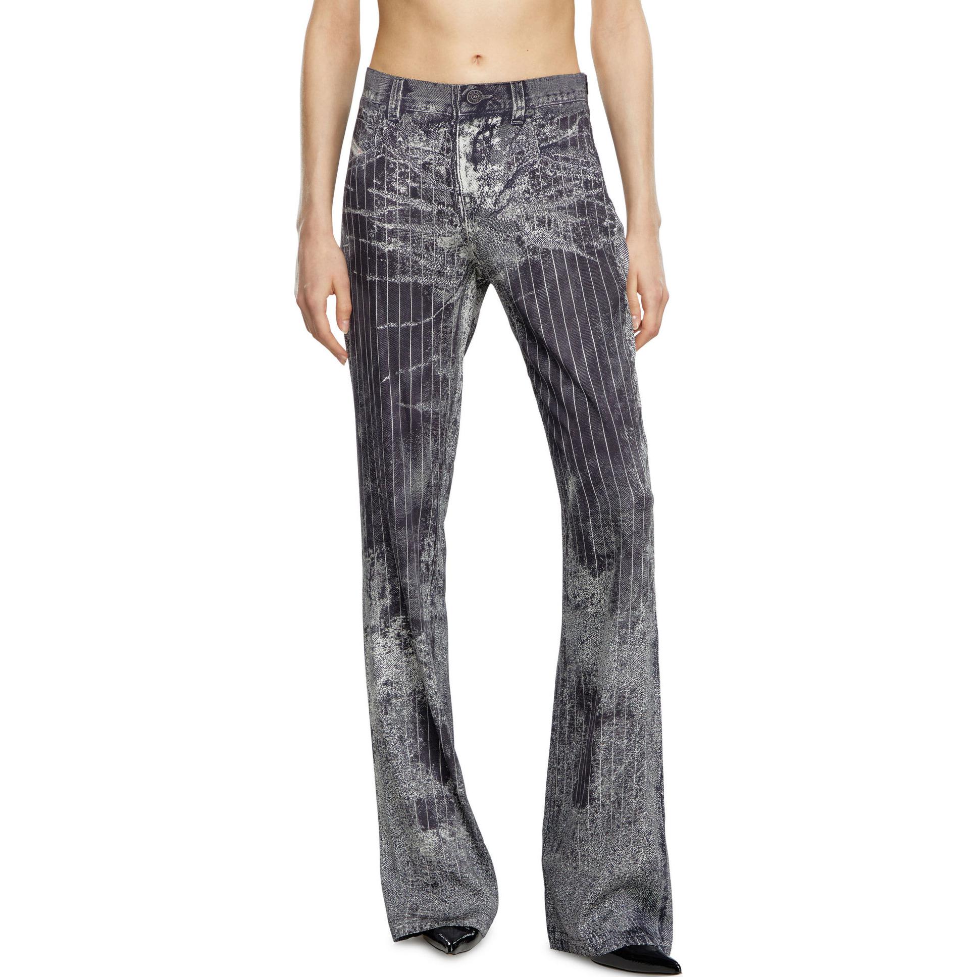 Lookbook (W) DIESEL FW24 3D打印修身丝质喇叭休闲裤 - 黑色 A139830LIBA-9XXA