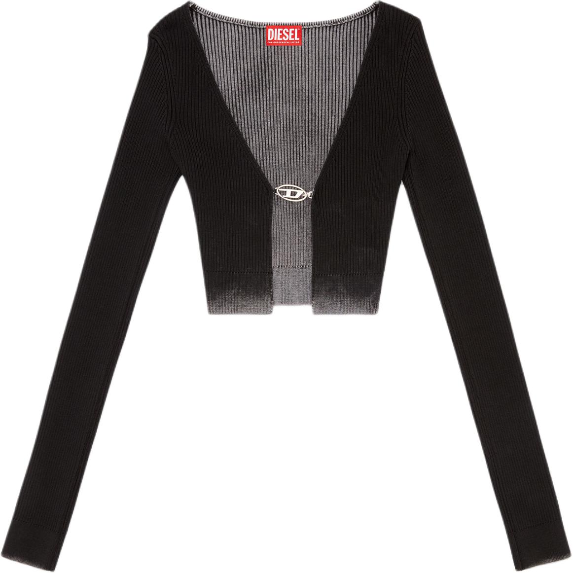 (Women) DIESEL FW24  Black Slim Fit Knit Sweater with Bleached Gradient & Metal Logo. A148460PHAV-9XX