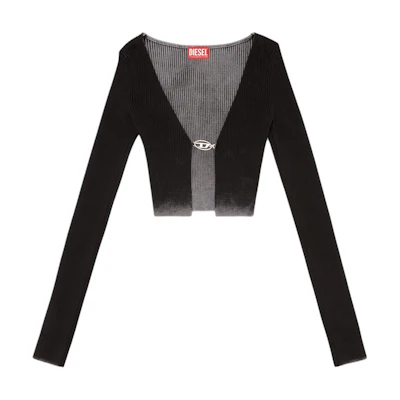 (Women) DIESEL FW24 Black Slim Fit Knit Sweater with Bleached Gradient & Metal Logo. A148460PHAV-9XX