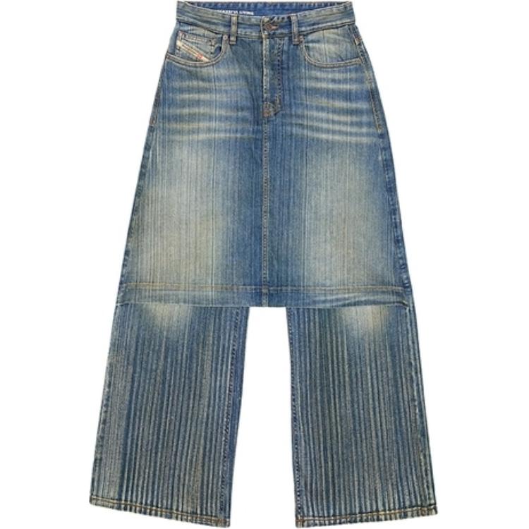 (Women) DIESEL FW24  Blue Low-Rise Wide-Leg Denim Jeans - Casual & Simple. A147720CBCX-01