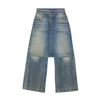 (Women) DIESEL FW24 Blue Low-Rise Wide-Leg Denim Jeans - Casual & Simple. A147720CBCX-01
