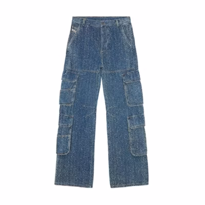 (Women) DIESEL FW24 Denim D-CARGO Low-Rise Wide-Leg Utility Jeans Blue A149880PGAH-01