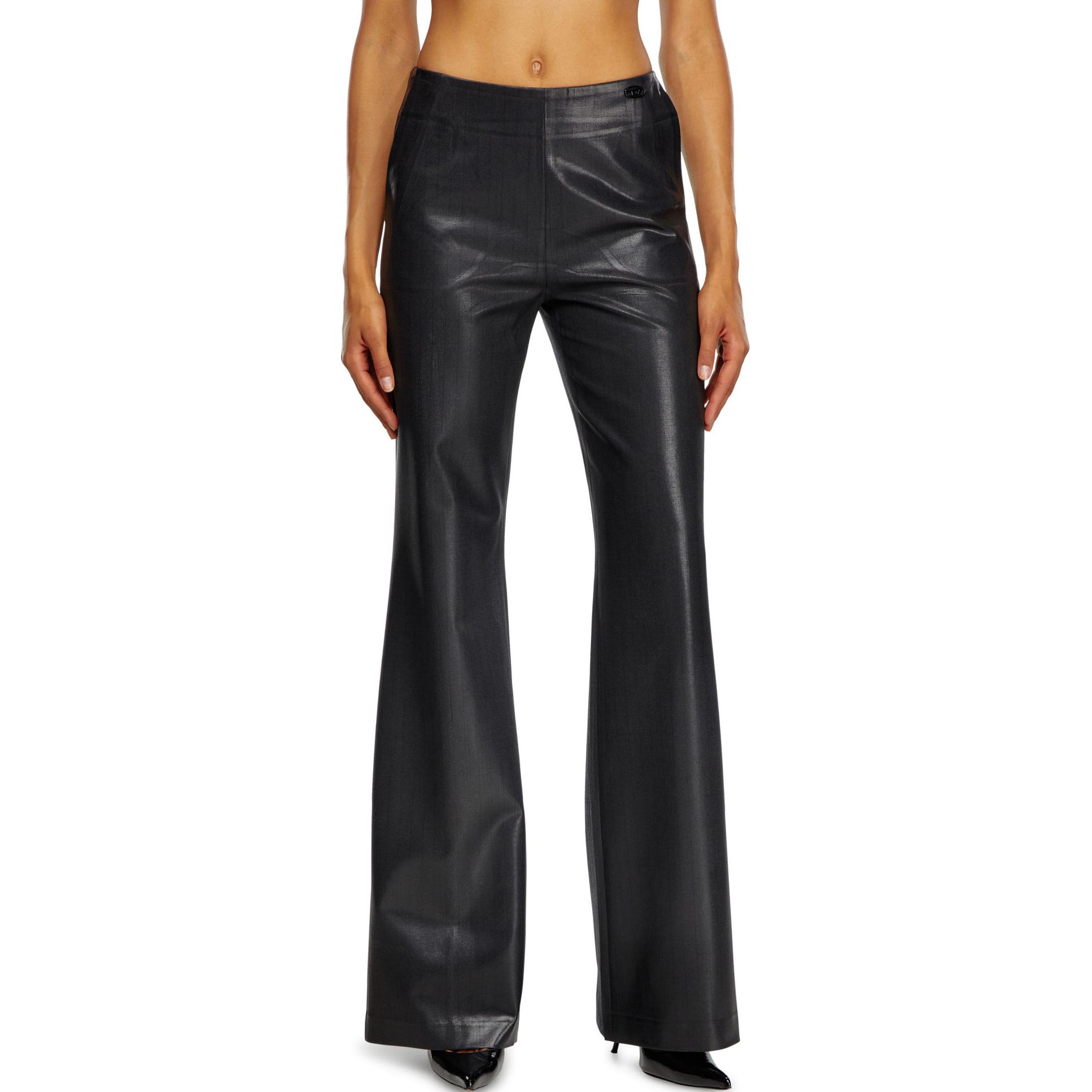 Lookbook (W) DIESEL FW24 Seluar Hitam Berkilat Berkembang Kasual. A139870IPAA-93R