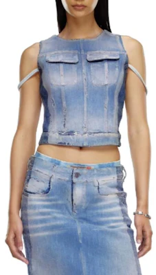 (W) DIESEL FW24 复古蓝色牛仔马甲 - 无袖设计, 双口袋款式. A14757007X8-01 Purchase (W) DIESEL FW24 复古蓝色牛仔马甲 - 无袖设计, 双口袋款式. A14757007X8-01