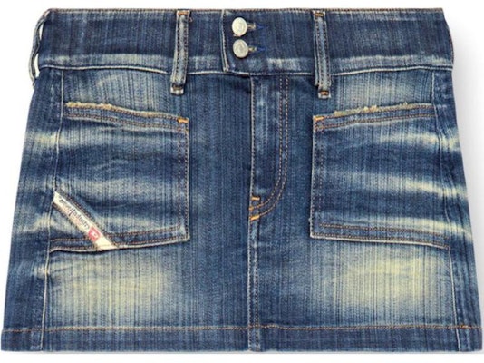 (W) 디젤 FW24 워시드 디스트레스드 데님 미니스커트 미드블루. A1373009J46-01 Order (W) 디젤 FW24 워시드 디스트레스드 데님 미니스커트 미드블루. A1373009J46-01