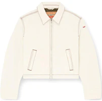 (Women) DIESEL FW24 White Denim Jacket Casual Letter Print Zip-Up Coat A134300GRDQ-100 (Women) DIESEL FW24 White Denim Jacket Casual Letter Print Zip-Up Coat A134300GRDQ-100
