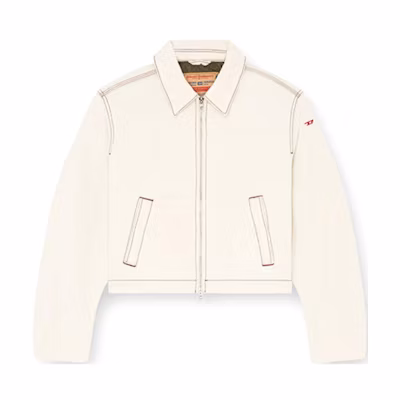 (Women) DIESEL FW24 White Denim Jacket Casual Letter Print Zip-Up Coat A134300GRDQ-100