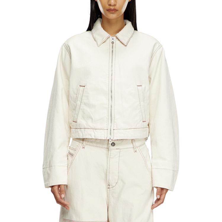 Lookbook (W) 디젤 FW24 화이트 데님 자켓 캐주얼 레터링 프린트 지퍼 코트 A134300GRDQ-100