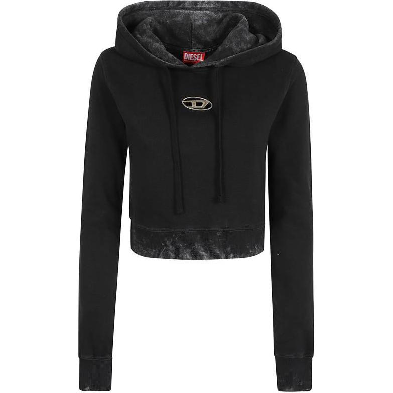 (Women) Diesel FW24 Black Hoodie with Solid Logo Print - Cropped and Long Sleeve A144920IPAC-900