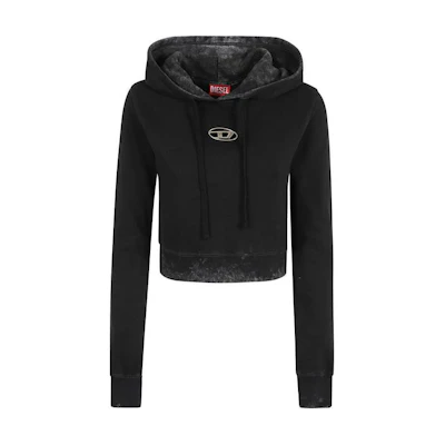 (Women) Diesel FW24 Black Hoodie with Solid Logo Print - Cropped and Long Sleeve A144920IPAC-900