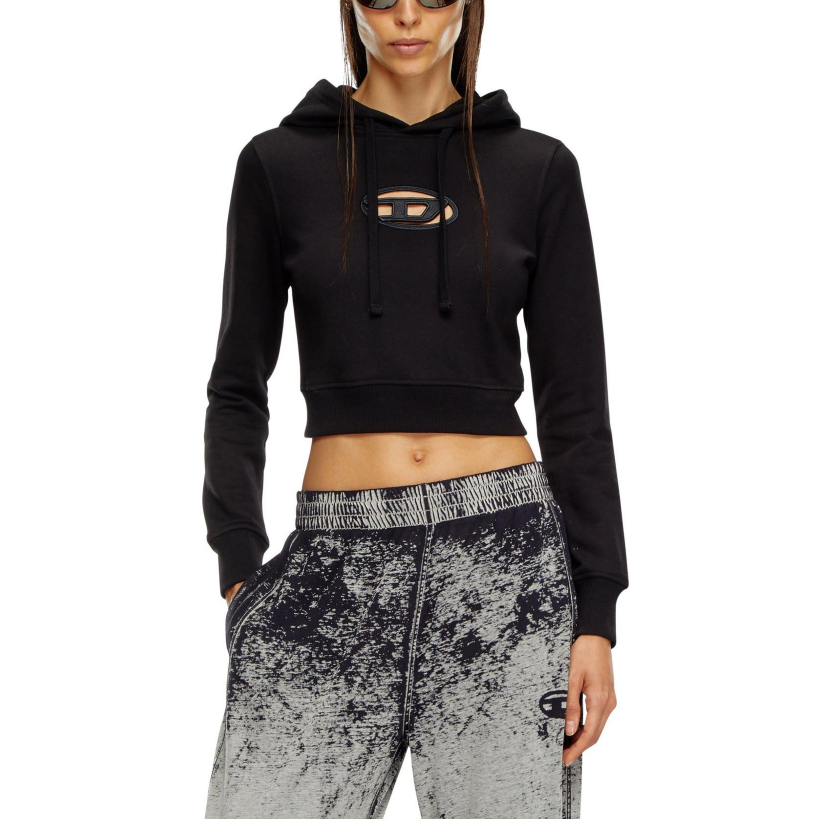 Lookbook (Women) Diesel FW24 Black Short Pullover Hoodie Long Sleeve A157140GRAC-9XX