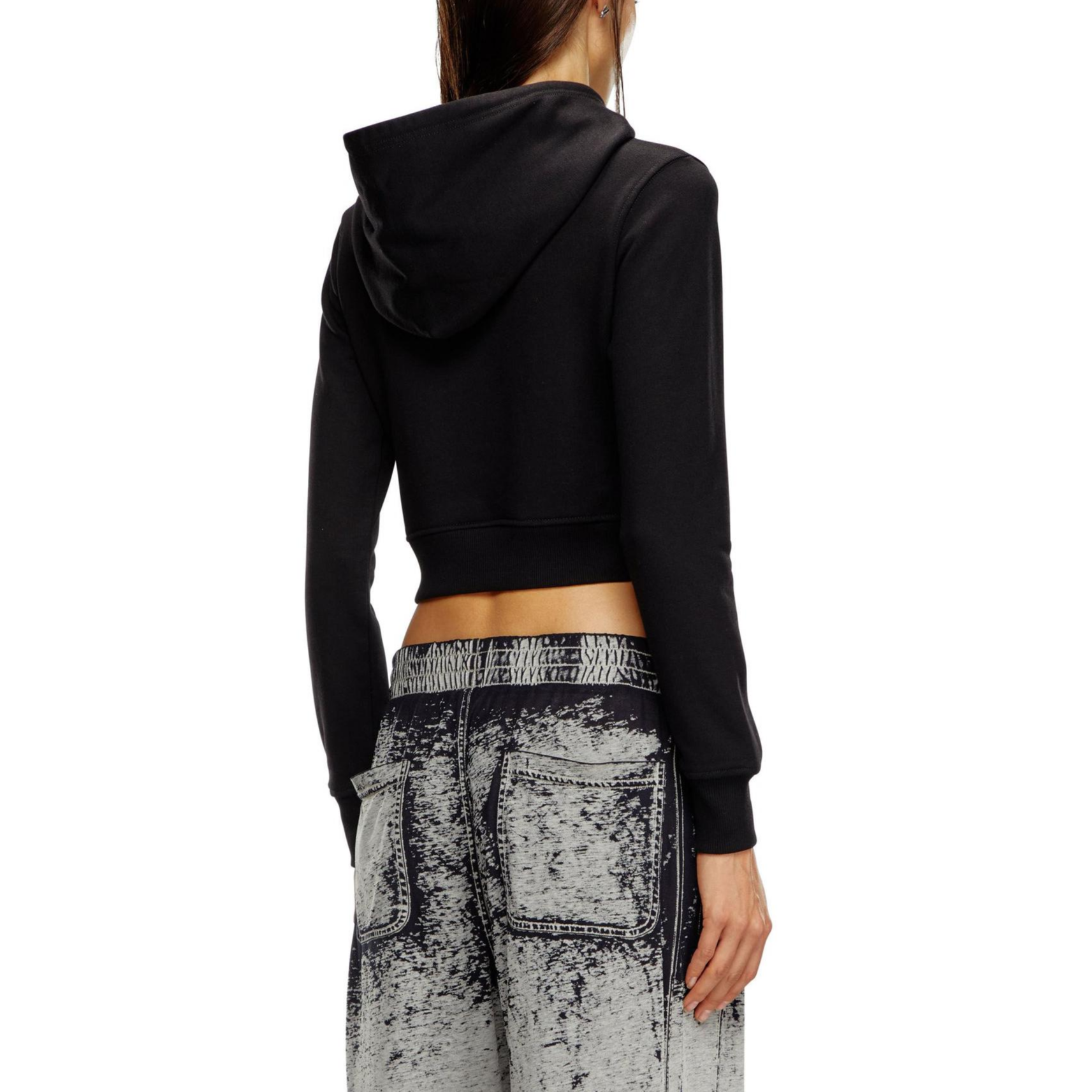 Shop (Women) Diesel FW24 Black Short Pullover Hoodie Long Sleeve A157140GRAC-9XX