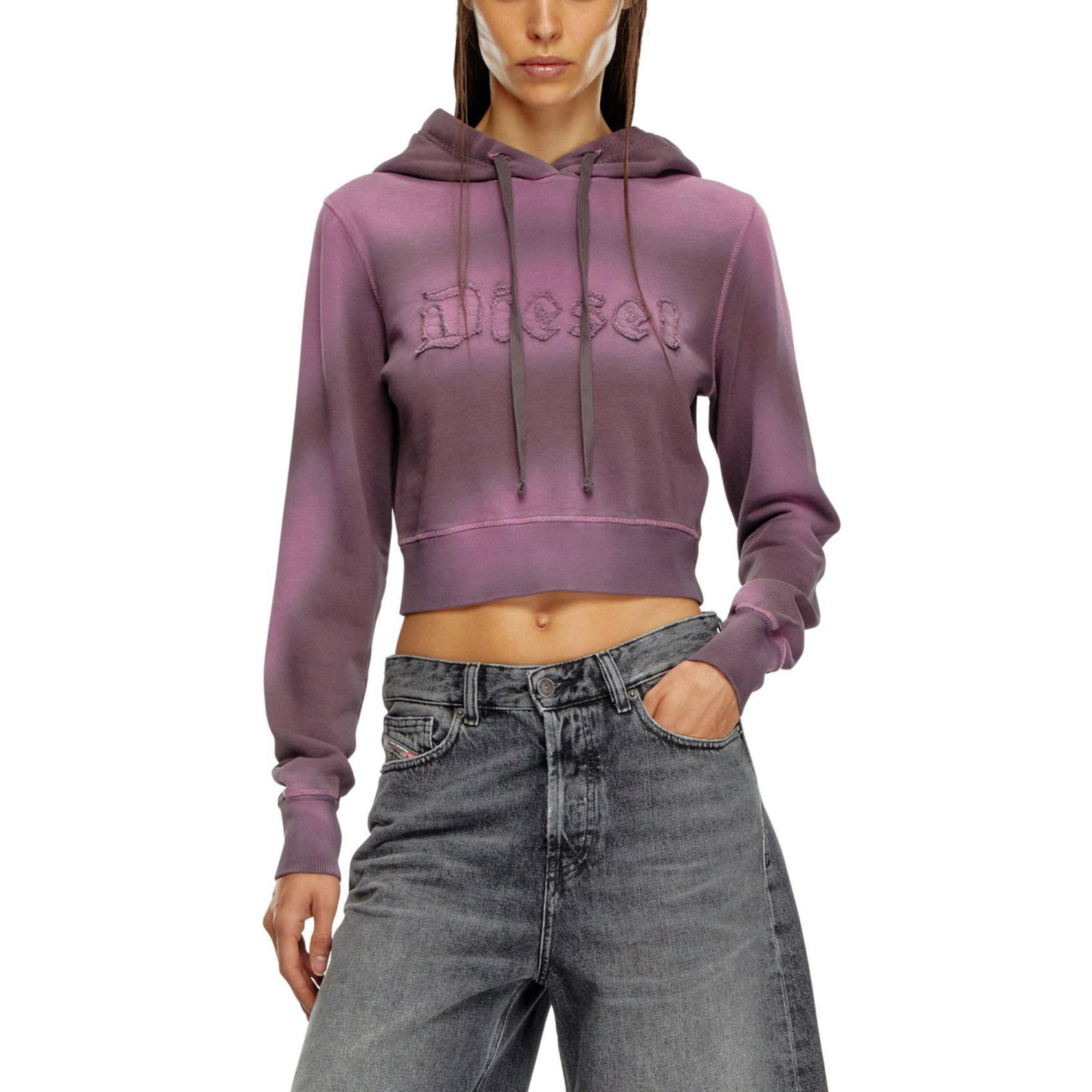 (Women) DIESEL FW24 Distressed Slim Fit Hoodie  Dark Purple A141840IPAP-377A 圖 3