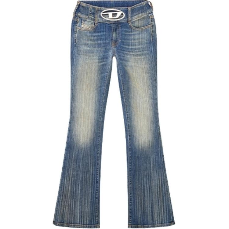 (Women) DIESEL FW24 Low-Rise Flare Slim Jeans with Metal Logo for Women - Blue A143010CBCX-01