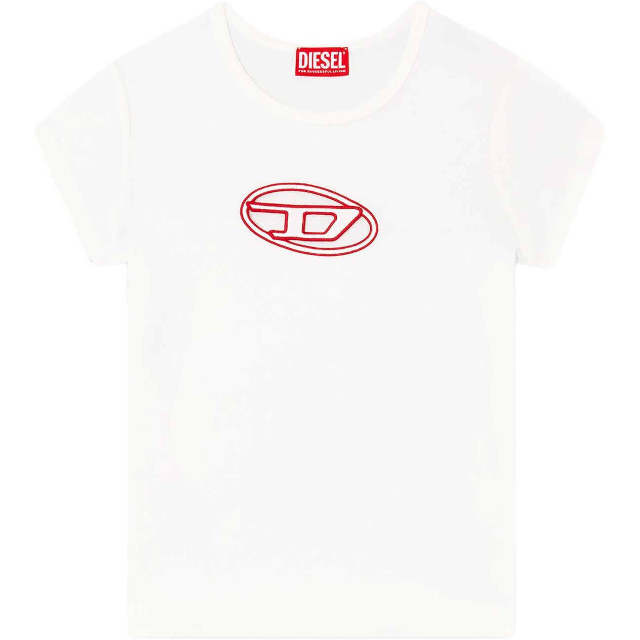 (Women) DIESEL FW24 OVAL-D Logo Cutout White Comfy Crewneck T-Shirt A062680AFAA-141A