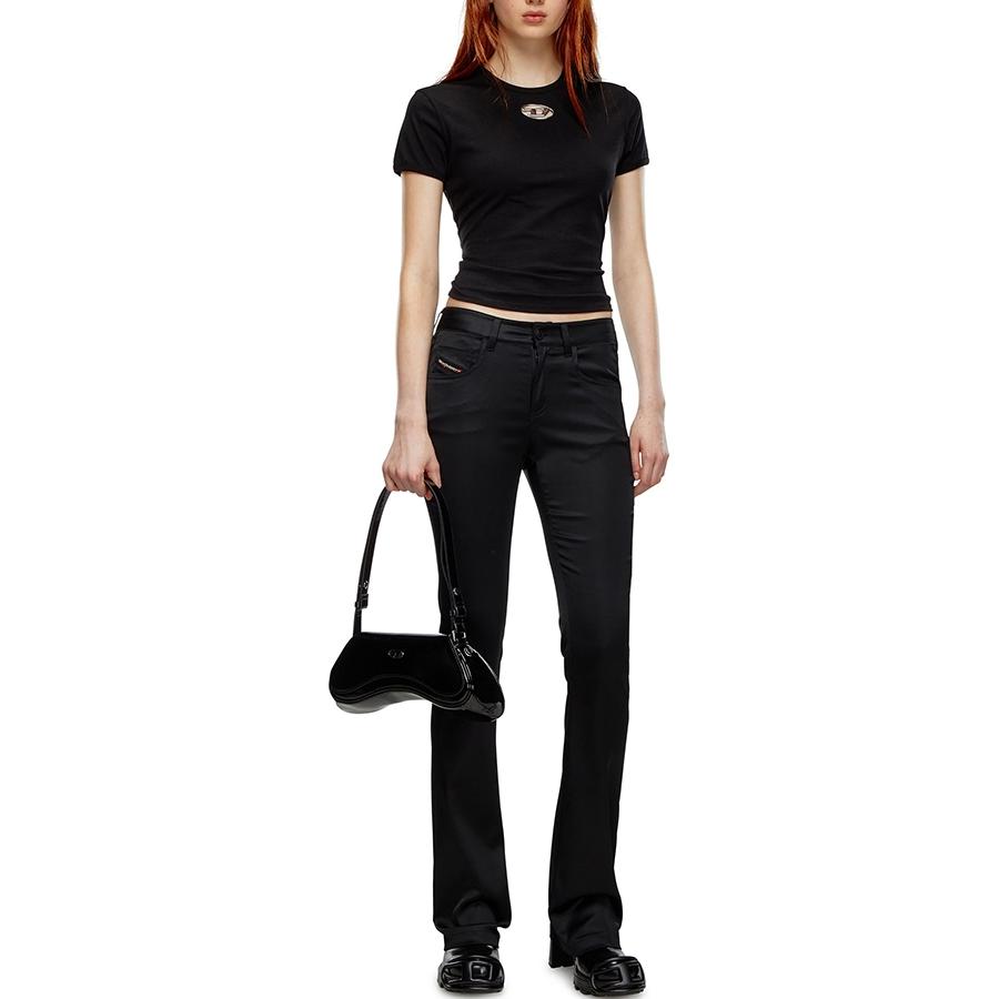 Lookbook (Women) DIESEL FW24 OVAL-D Metal Logo Slim Fit Crew Neck T-Shirt Women Black. A154020HERS-9XX