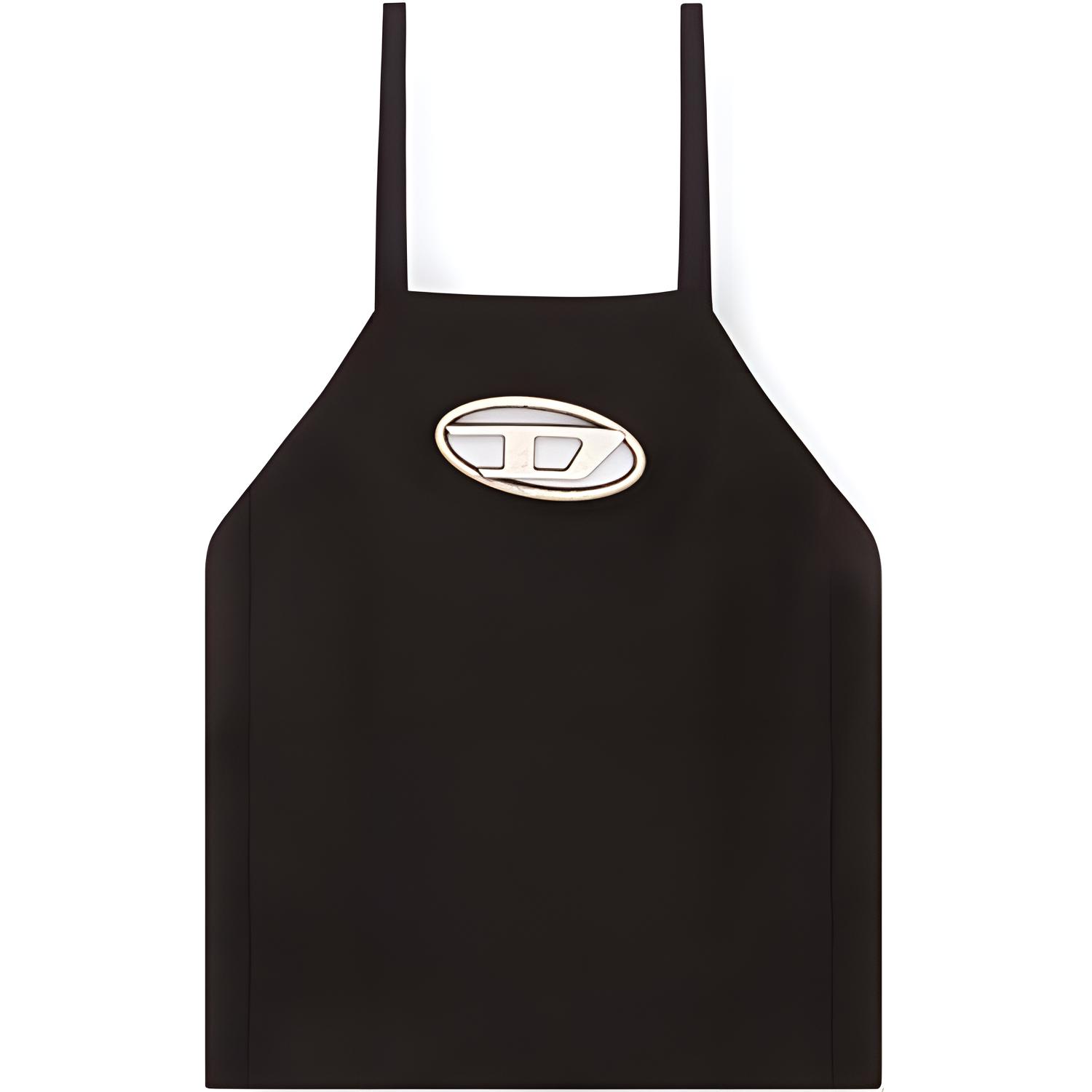 (Women) DIESEL FW24 OVAL-D Series  Black Minimalist Metal Logo Casual Tank Top A143870PHAL-9XX