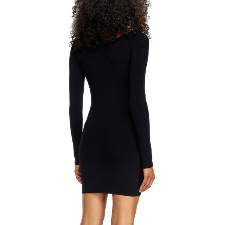 Purchase (Women) DIESEL FW24 OVAL-D Y2K Slim Fit Metallic Logo Black Long Sleeve Dress Women A141880DLAX-9XX