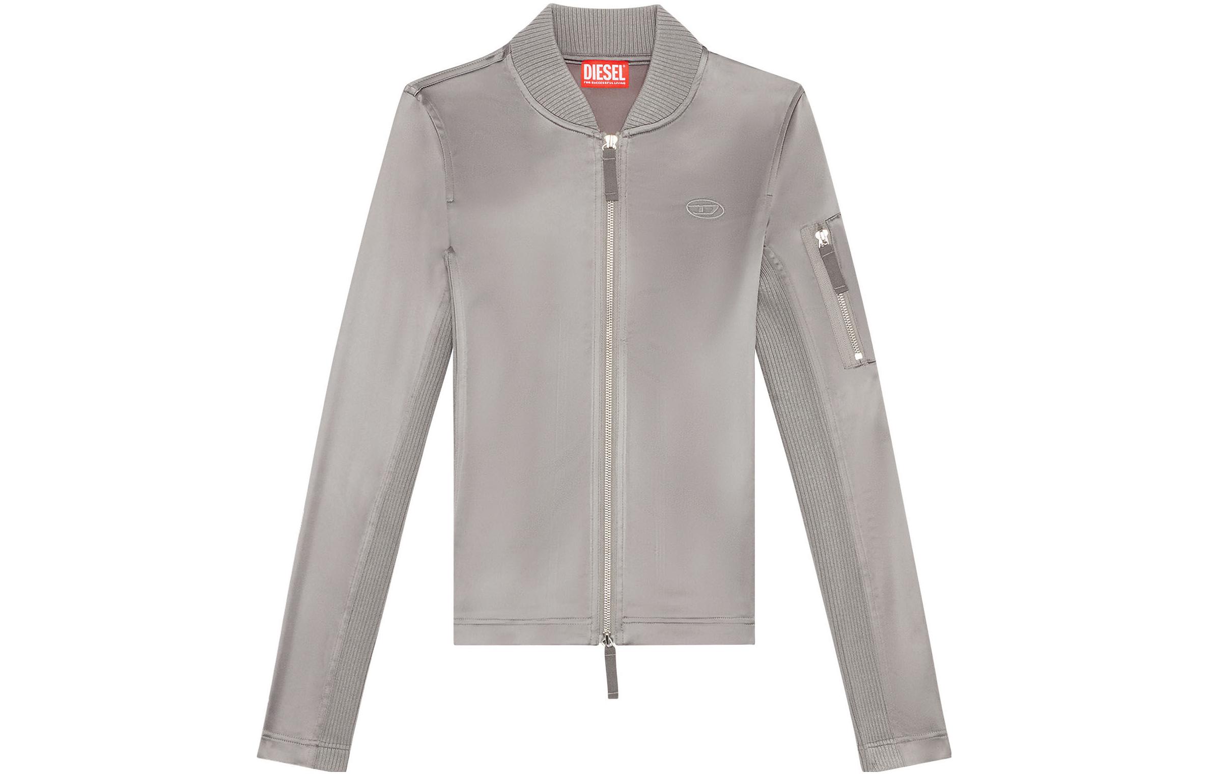 Order (Women) Diesel Light Grey Logo Print Zip Baseball Collar Jacket A105710BHAV-9BX
