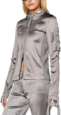 (Women) Diesel Light Grey Logo Print Zip Baseball Collar Jacket A105710BHAV-9BX Purchase (Women) Diesel Light Grey Logo Print Zip Baseball Collar Jacket A105710BHAV-9BX