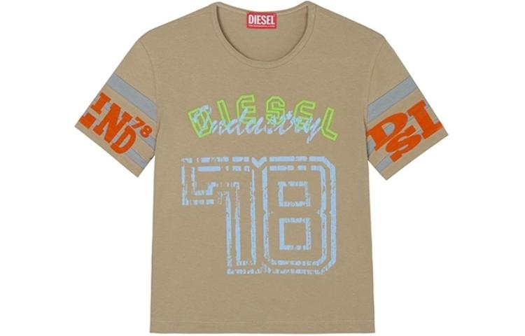 (Women) DIESEL Logo Patchwork Olive Green T-Shirt SS24 Short Sleeve. A132430AKAQ