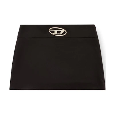 (Women) DIESEL OVAL-D Black Slim Fit Mini Skirt with Metal Logo and Hidden Zipper. A143880PHAL9XX