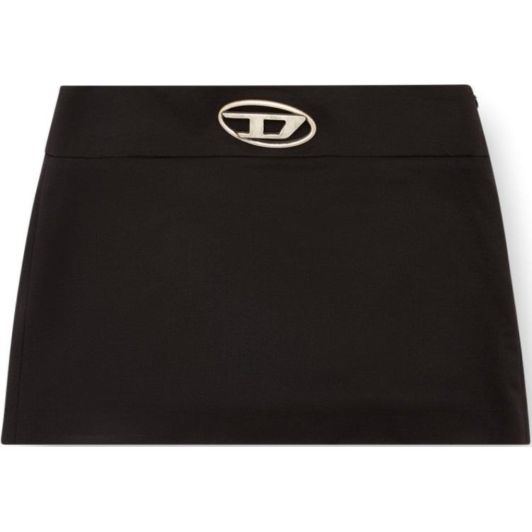 Order (W) DIESEL OVAL-D Rok Mini Slim Fit Hitam dengan Logo Metal dan Resleting Tersembunyi. A143880PHAL9XX