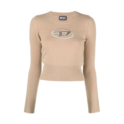 (Women) DIESEL OVAL-D FW22 Khaki Logo Embroidered Crewneck Cashmere Sweater. A067120KCAE79G