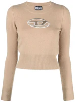 Order (Women) DIESEL OVAL-D FW22 Khaki Logo Embroidered Crewneck Cashmere Sweater. A067120KCAE79G