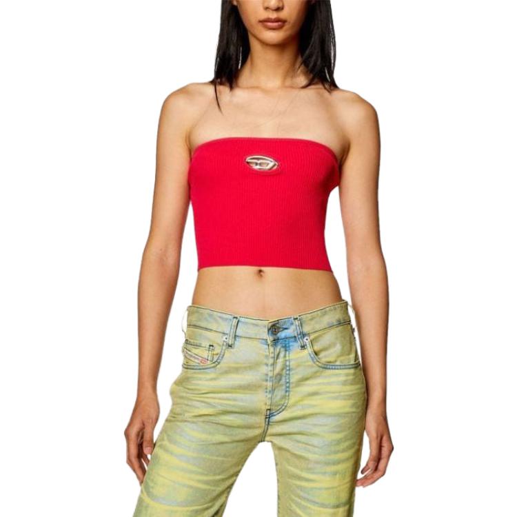 Lookbook (W) 디젤 오벌-D FW23 레드 립 여성용 편안한 반다우 탑. A130190DLAX-RED