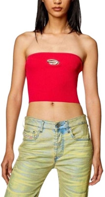 (W) 디젤 오벌-D FW23 레드 립 여성용 편안한 반다우 탑. A130190DLAX-RED Lookbook (W) 디젤 오벌-D FW23 레드 립 여성용 편안한 반다우 탑. A130190DLAX-RED