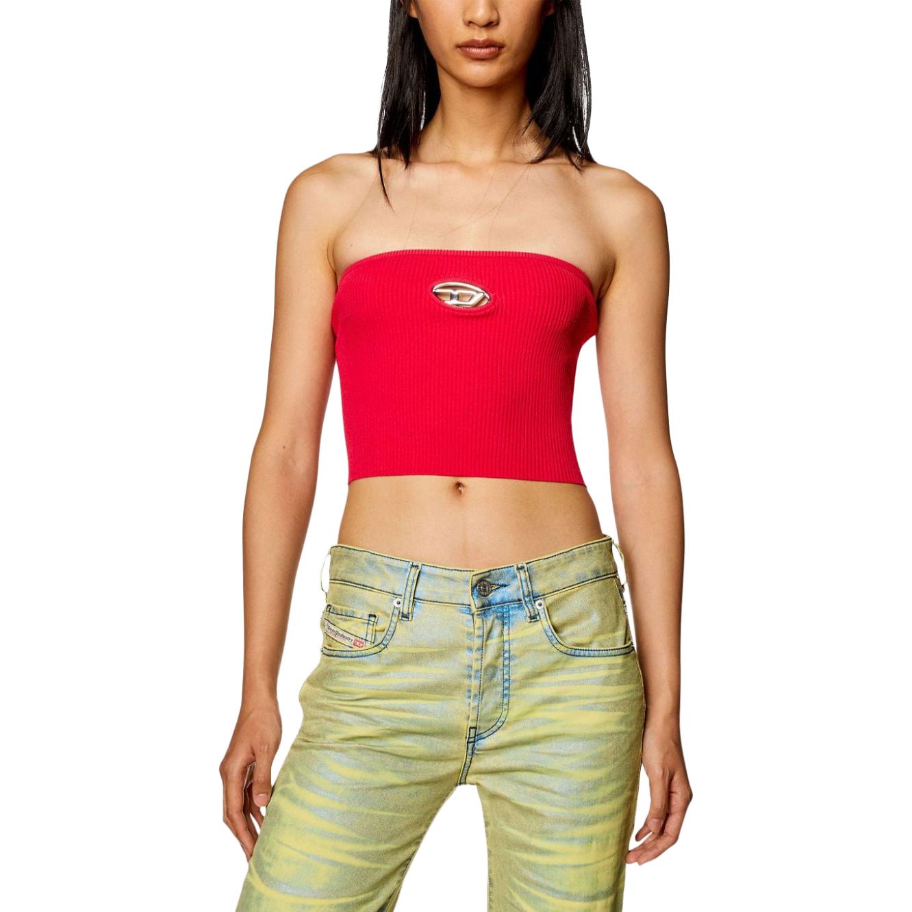 Shop (W) 디젤 오벌-D FW23 레드 립 여성용 편안한 반다우 탑. A130190DLAX-RED