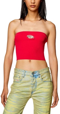 (W) 디젤 오벌-D FW23 레드 립 여성용 편안한 반다우 탑. A130190DLAX-RED Shop (W) 디젤 오벌-D FW23 레드 립 여성용 편안한 반다우 탑. A130190DLAX-RED