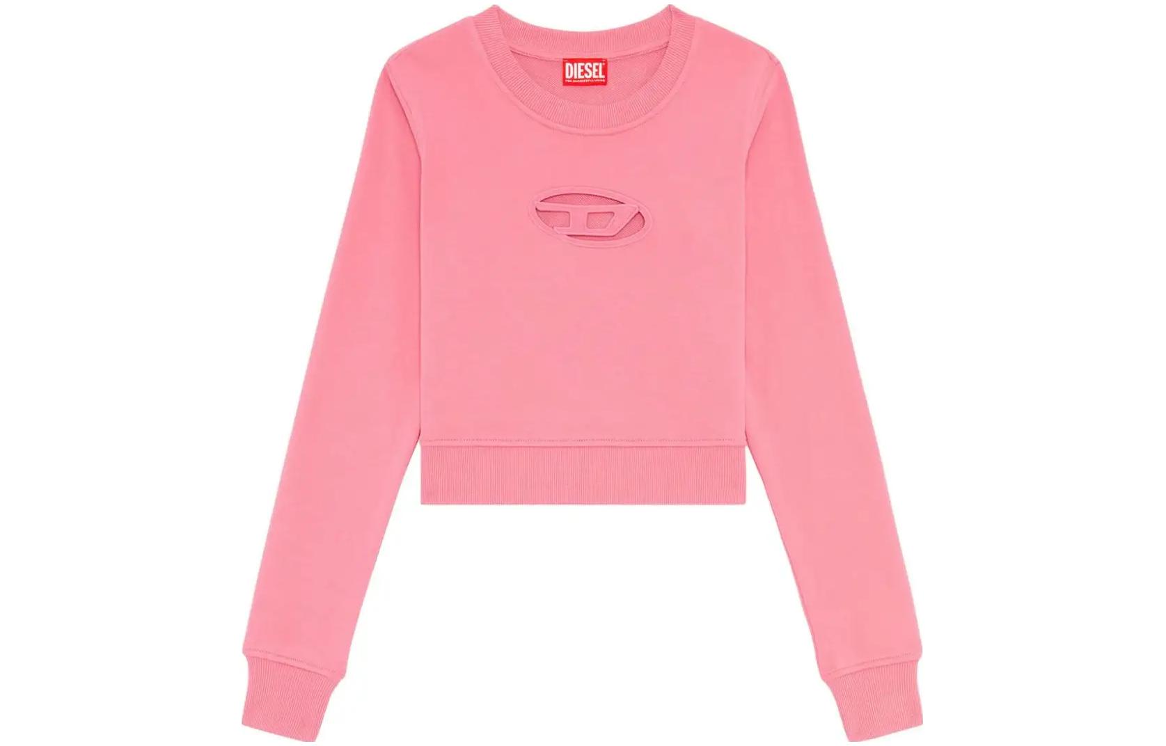 Order (W) DIESEL OVAL-D FW23 Wanita Pink Logo Crewneck Pullover Crop Sweatshirt. A099310GRAC-PINK
