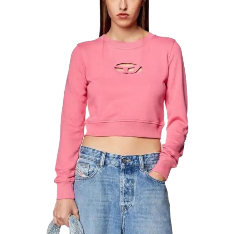Lookbook (W) DIESEL OVAL-D FW23 Wanita Pink Logo Crewneck Pullover Crop Sweatshirt. A099310GRAC-PINK