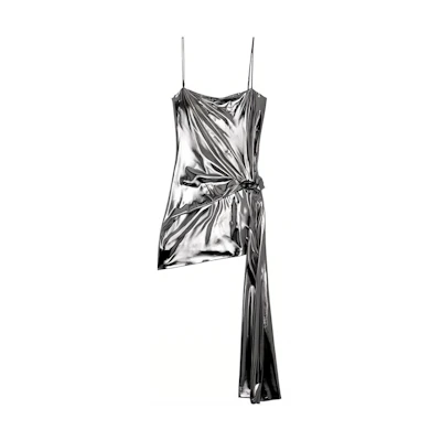 (Women) DIESEL OVAL-D FW23 Y2K Metallic Silver Mini Slip Dress . A120550THAG-SILVER