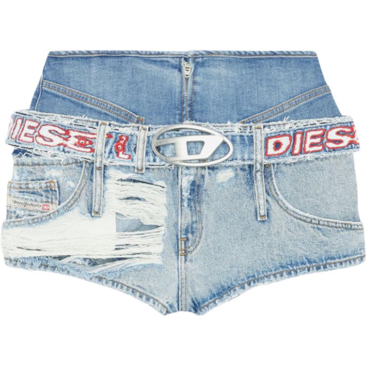 (Women) DIESEL OVAL-D High-Waisted Embroidered Denim Shorts  Blue A091960EMAG-01C