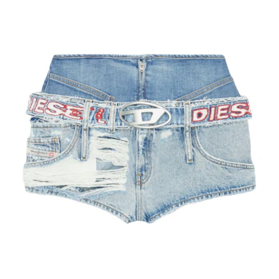 (Women) DIESEL OVAL-D High-Waisted Embroidered Denim Shorts Blue A091960EMAG-01C