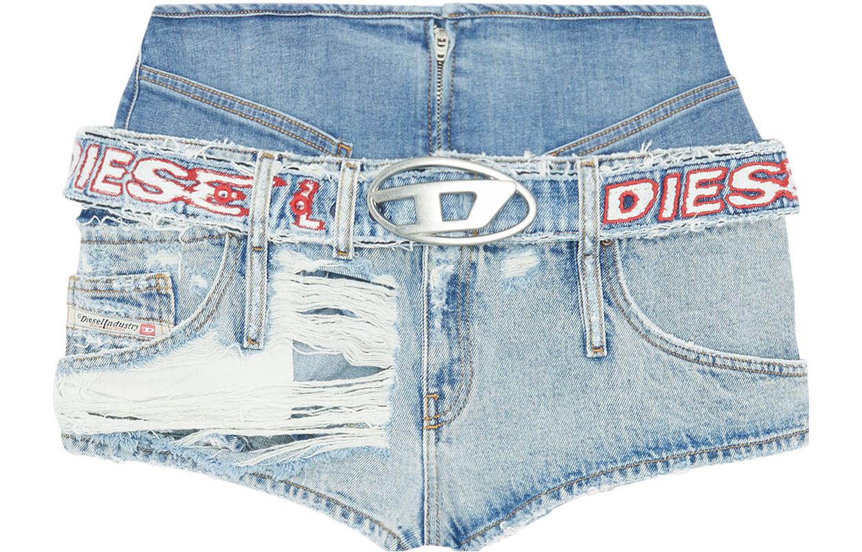 Order (W) ディーゼル OVAL-D ハイウエスト 刺繍入りデニムショーツ ブルー A091960EMAG-01C