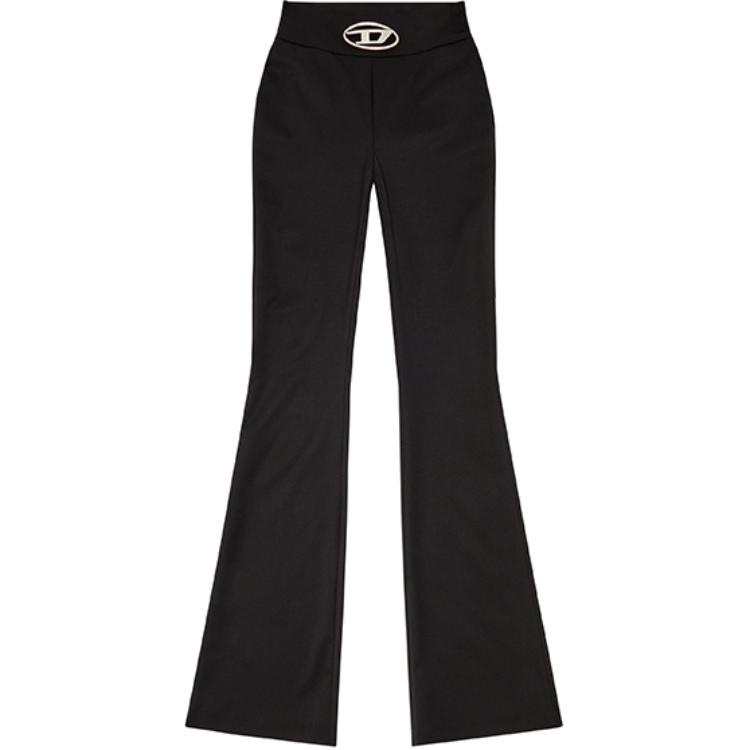 (Women) DIESEL OVAL-D High-Waisted Flared Casual Pants Women’s Black with Metal Logo. A143900PHAL-9XX