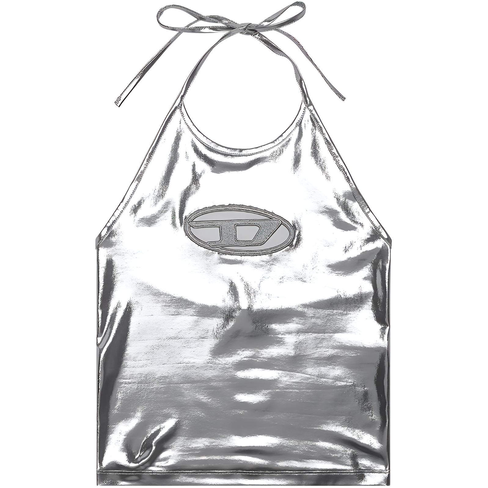 (Women) DIESEL Oval-D Logo Cutout Halter Crop Top Women’s Silver. A109490NIAL-98I