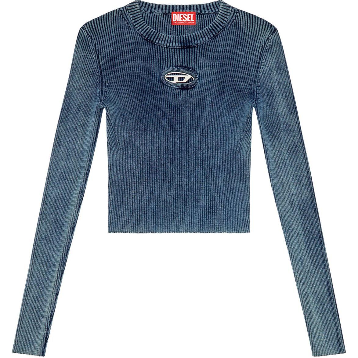 (Women) DIESEL OVAL-D Metallic Logo Crewneck Knit Sweater  Blue A148100ANAH-8AT