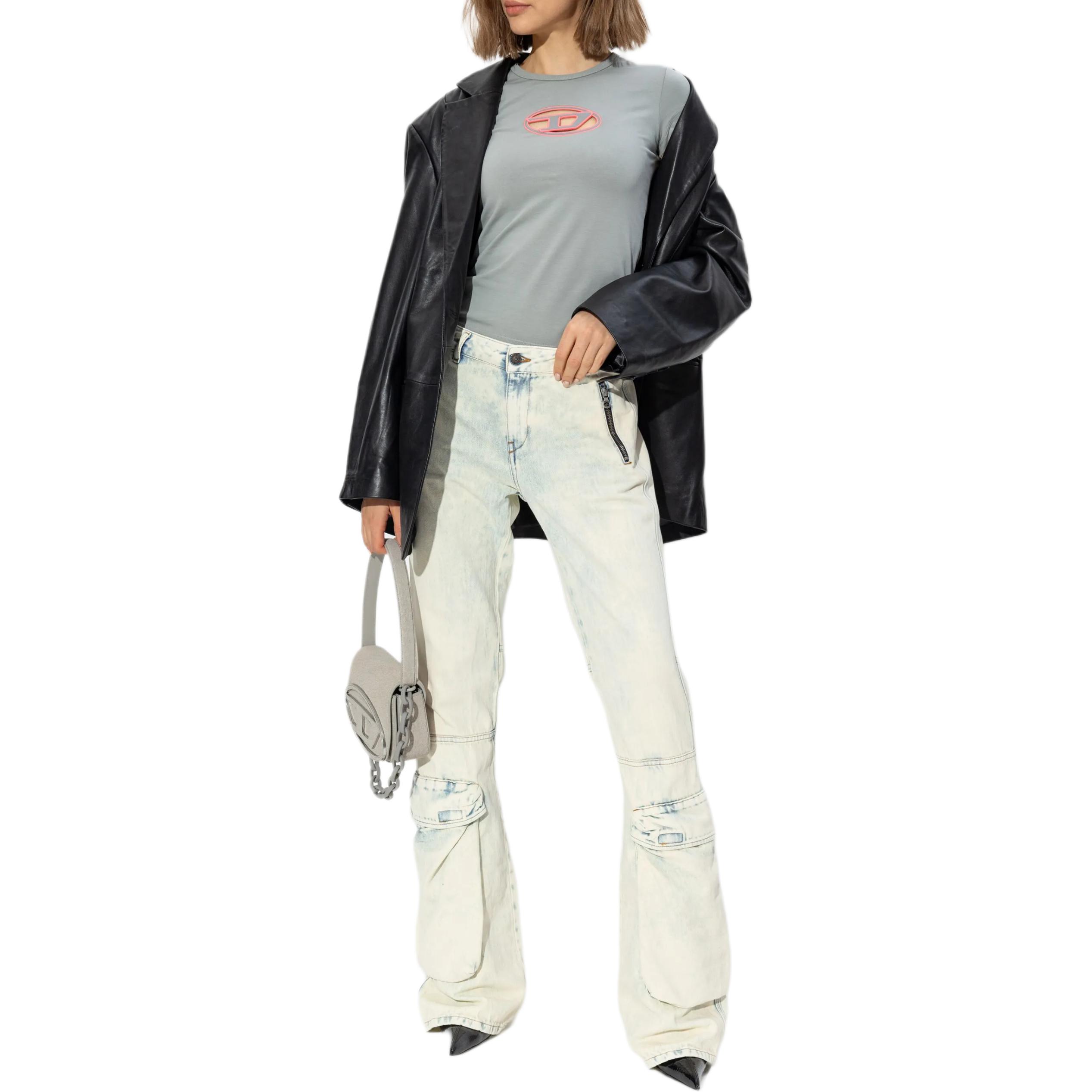 Shop (W) DIESEL OVAL-D 系列 FW24 灰色标志圆领镂空短袖T恤 A062680AFAA-GREY