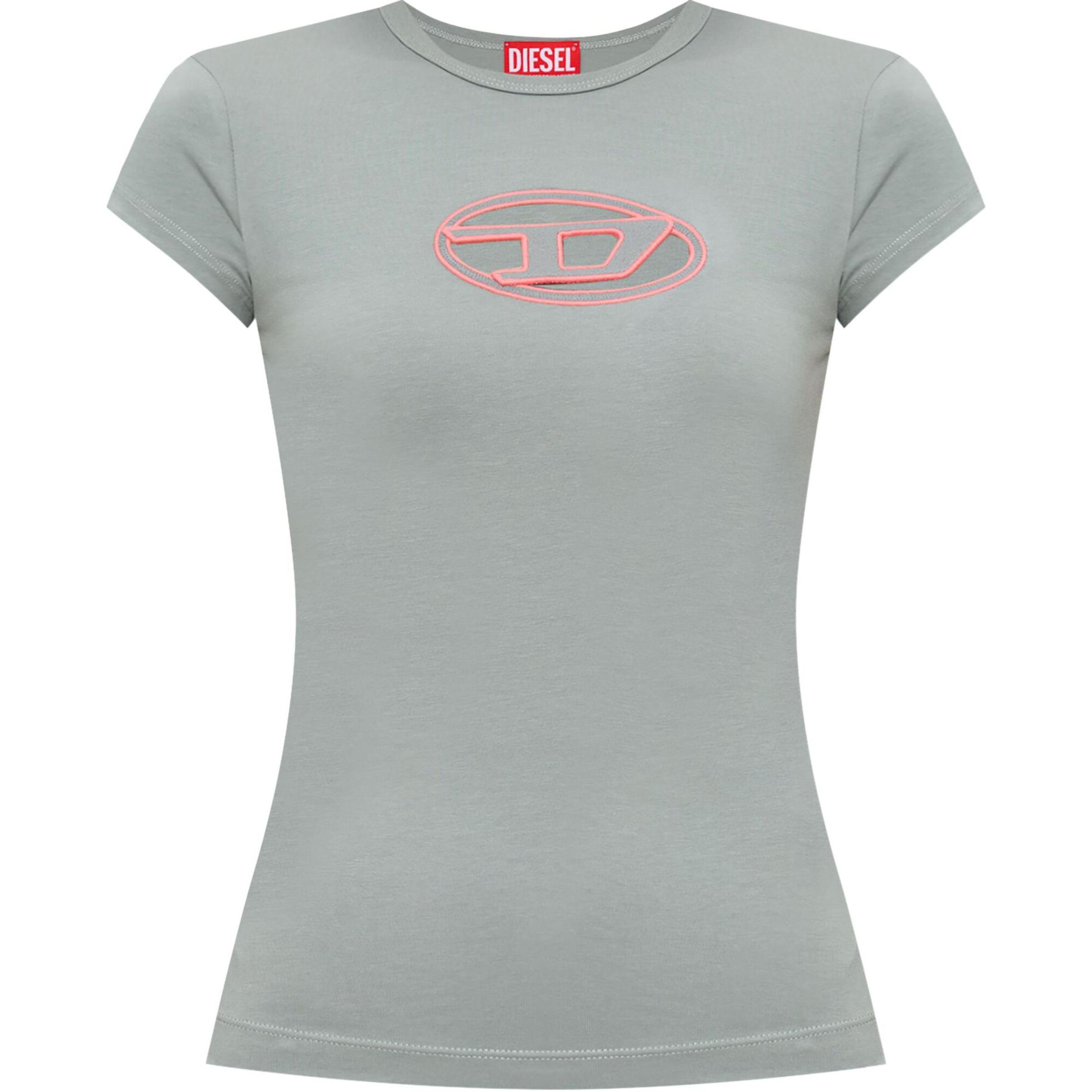 (Women) DIESEL OVAL-D Series Grey Logo Graphic Short Sleeve T-Shirt A062680AFAA-9DUA