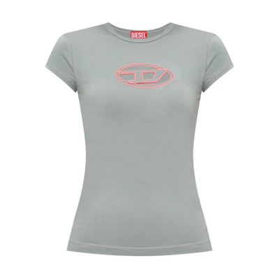 (Women) DIESEL OVAL-D Series Grey Logo Graphic Short Sleeve T-Shirt A062680AFAA-9DUA
