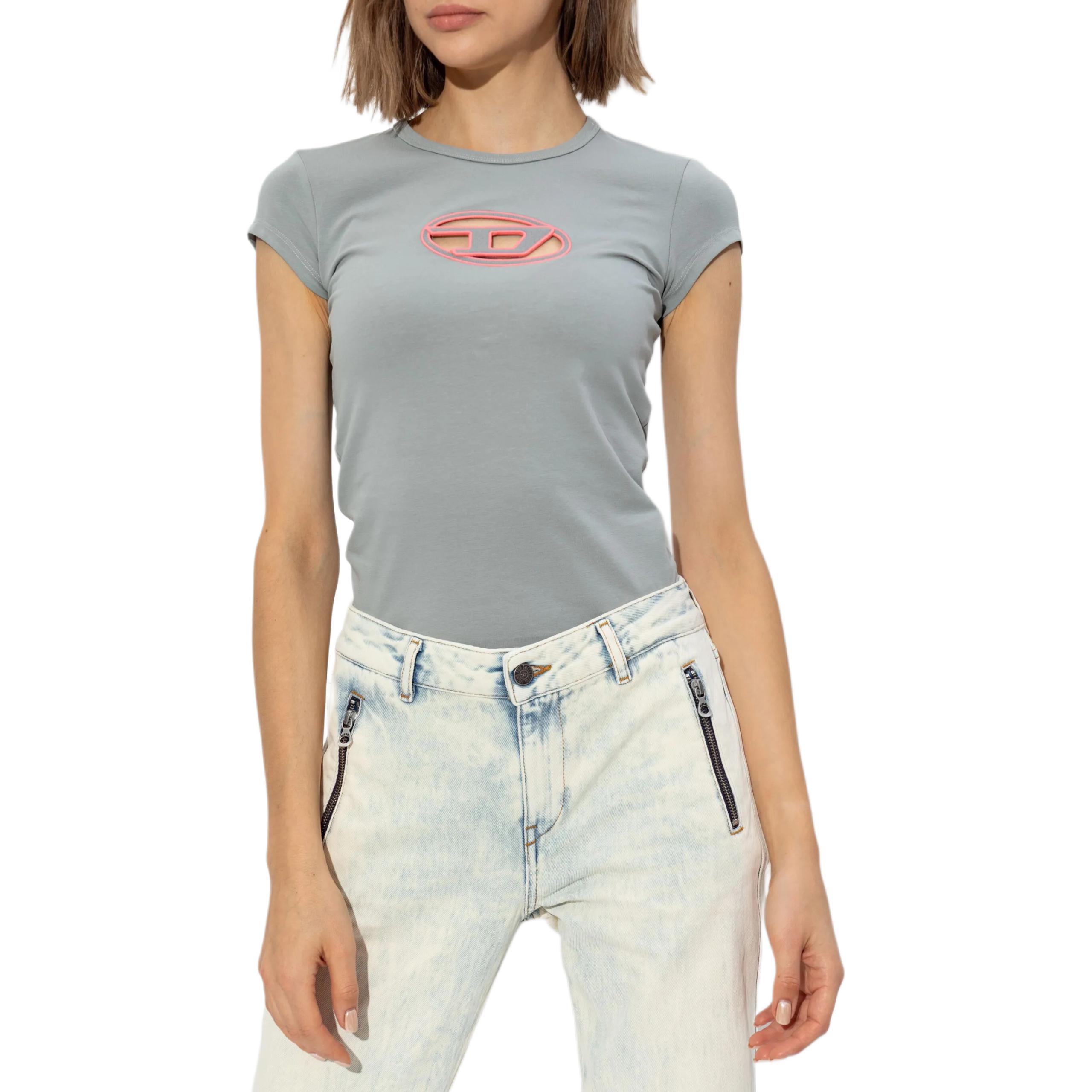 Lookbook (Women) DIESEL OVAL-D Series Grey Logo Graphic Short Sleeve T-Shirt A062680AFAA-9DUA